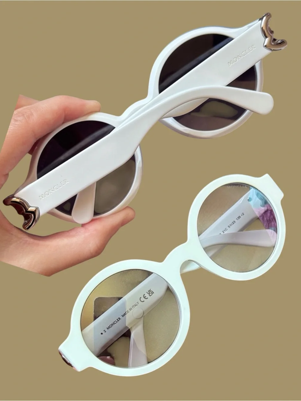 Moncler White Round Sunglasses with Black Lenses